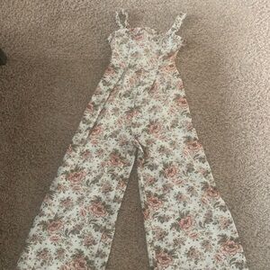 SHEIN White and Pink Floral Jumpsuit